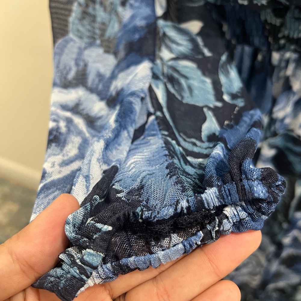 Enfocus Studio Blue and Black Floral maxi dress Size 8 elastic waist EUC - Picture 4 of 6